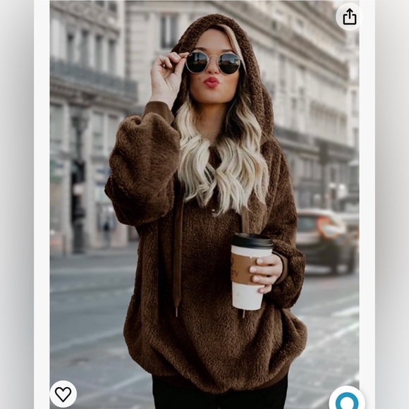 Womens Fuzzy Sherpa Lined Hoodie Warm Fleece Hooded Oversized Sweatshirt - Picture 2 of 5